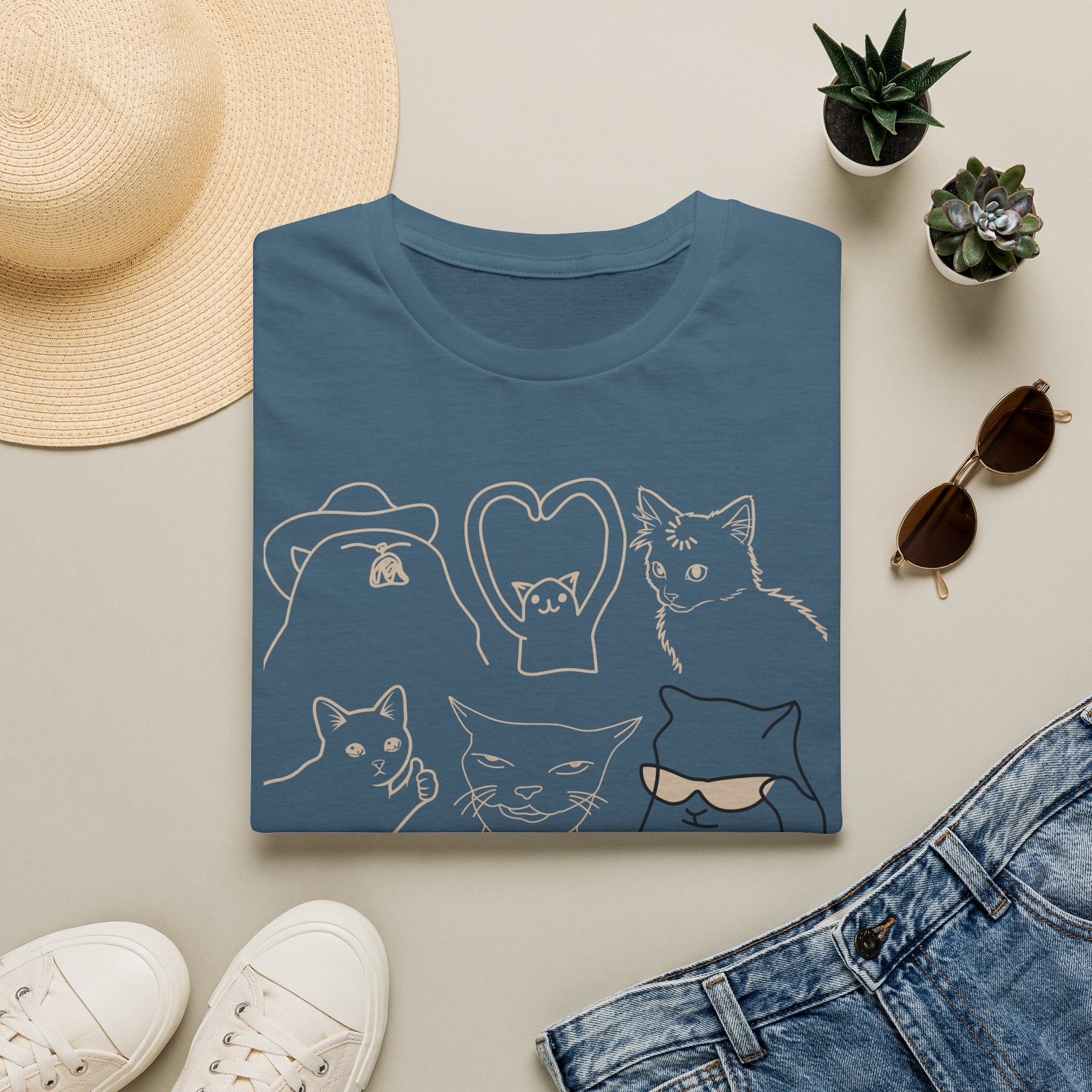 Funny Cats Vintage Line Art T-Shirt - Image 25