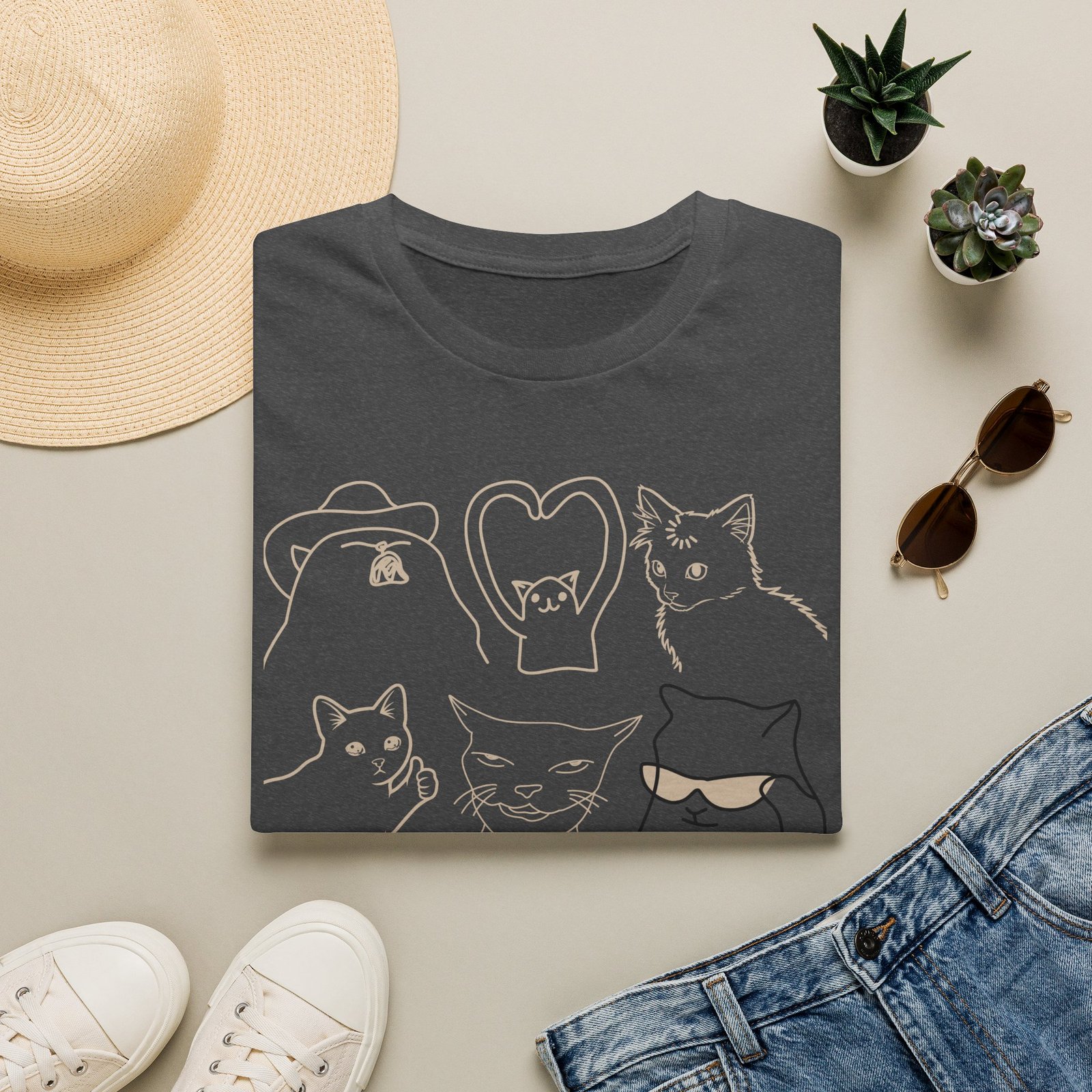 Funny Cats Vintage Line Art T-Shirt - Image 19