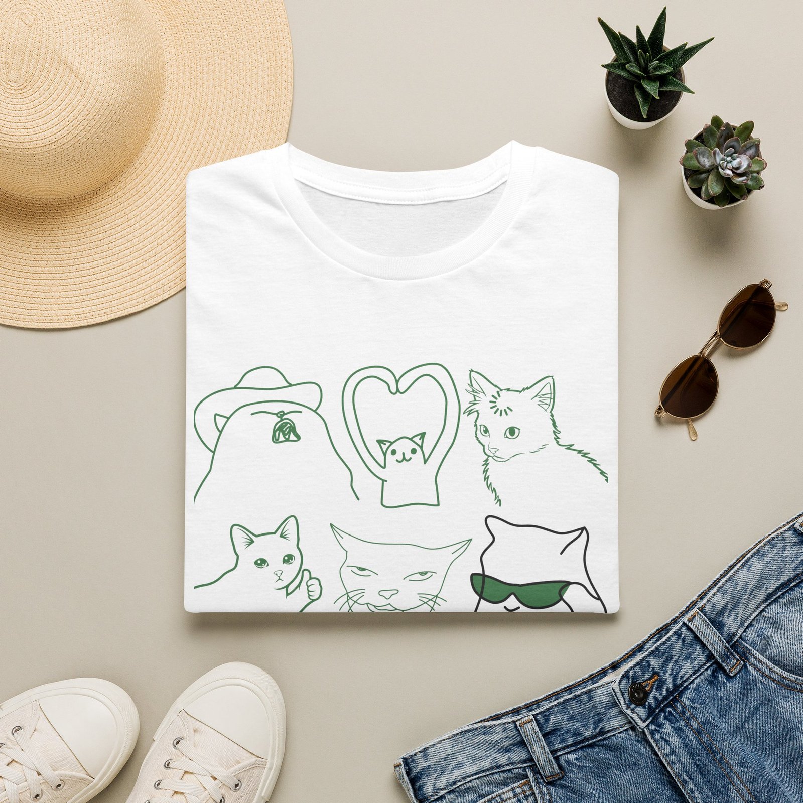 Funny Cats Vintage Line Art T-Shirt - Image 10