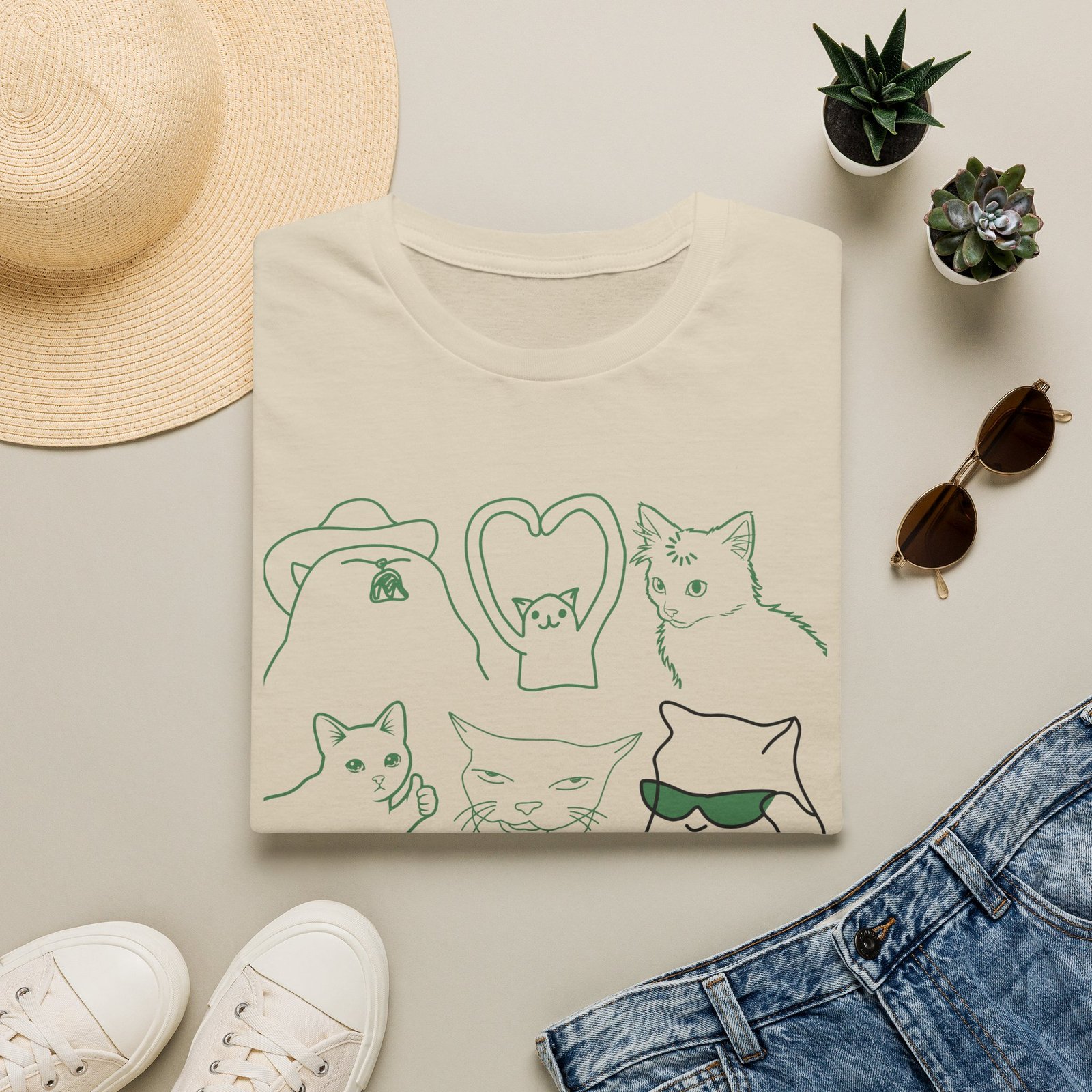 Funny Cats Vintage Line Art T-Shirt - Image 23