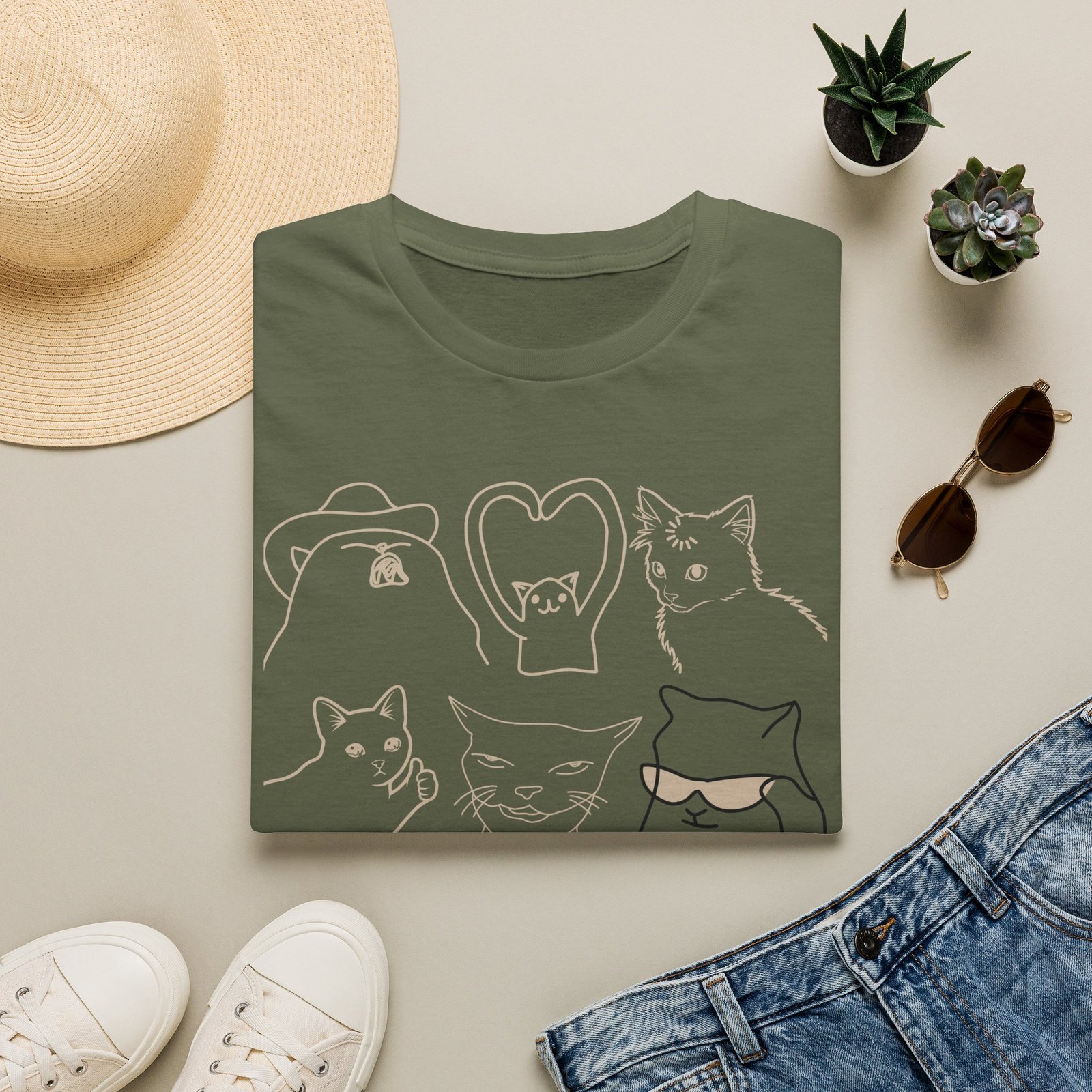 Funny Cats Vintage Line Art T-Shirt - Image 17