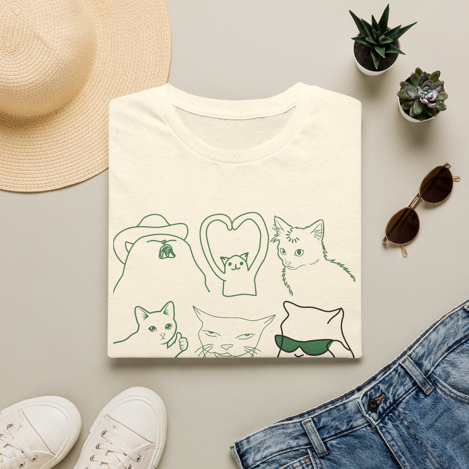 Funny Cats Vintage Line Art T-Shirt - Image 21