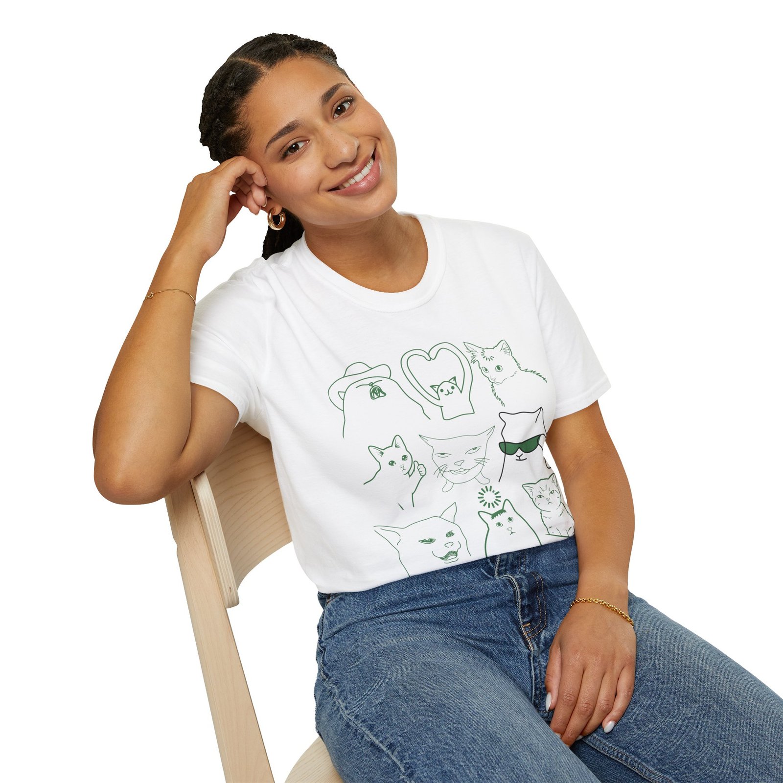 Funny Cats Vintage Line Art T-Shirt - Image 11