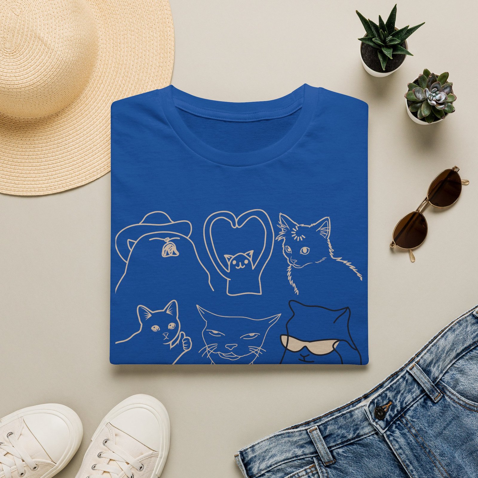 Funny Cats Vintage Line Art T-Shirt - Image 8
