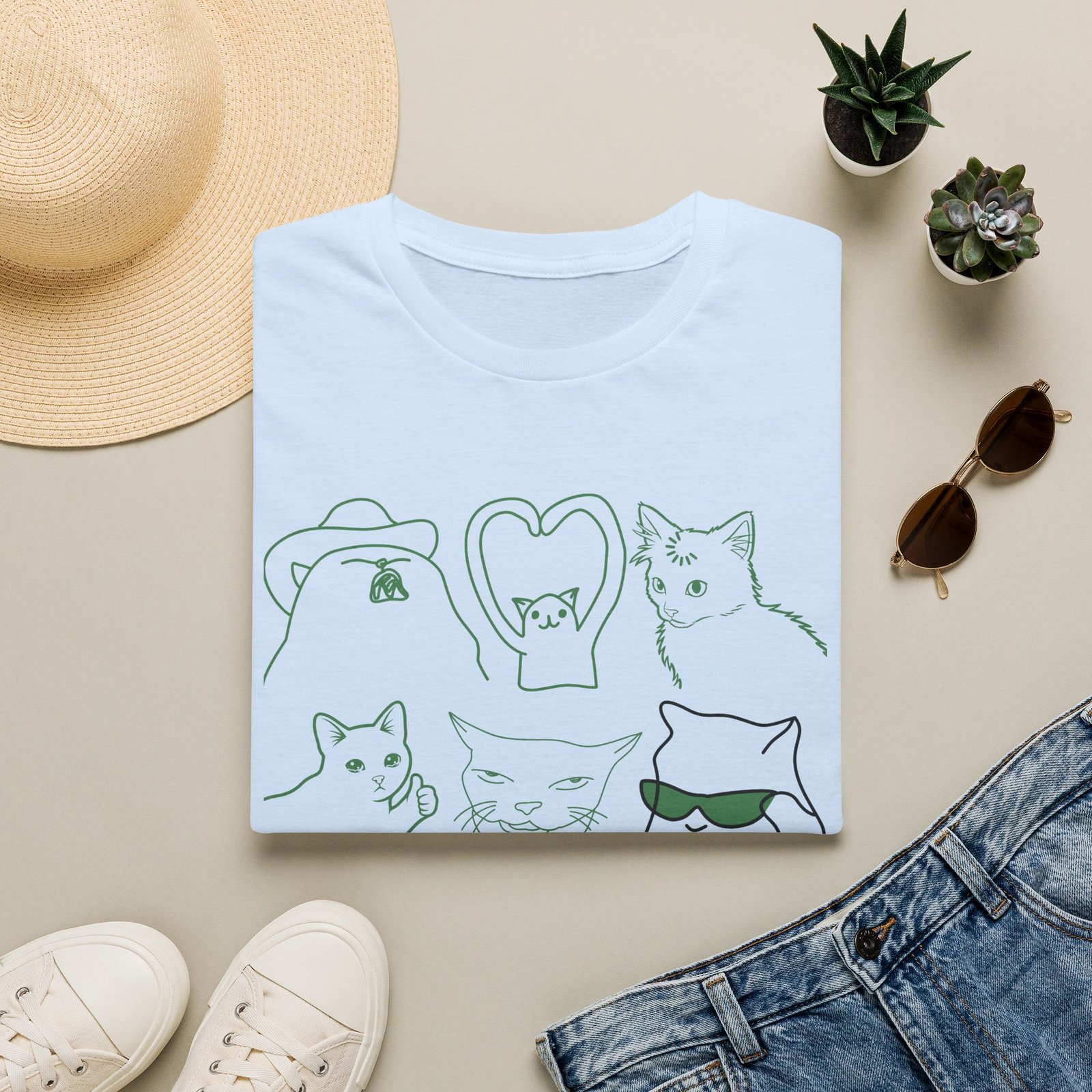 Funny Cats Vintage Line Art T-Shirt - Image 4