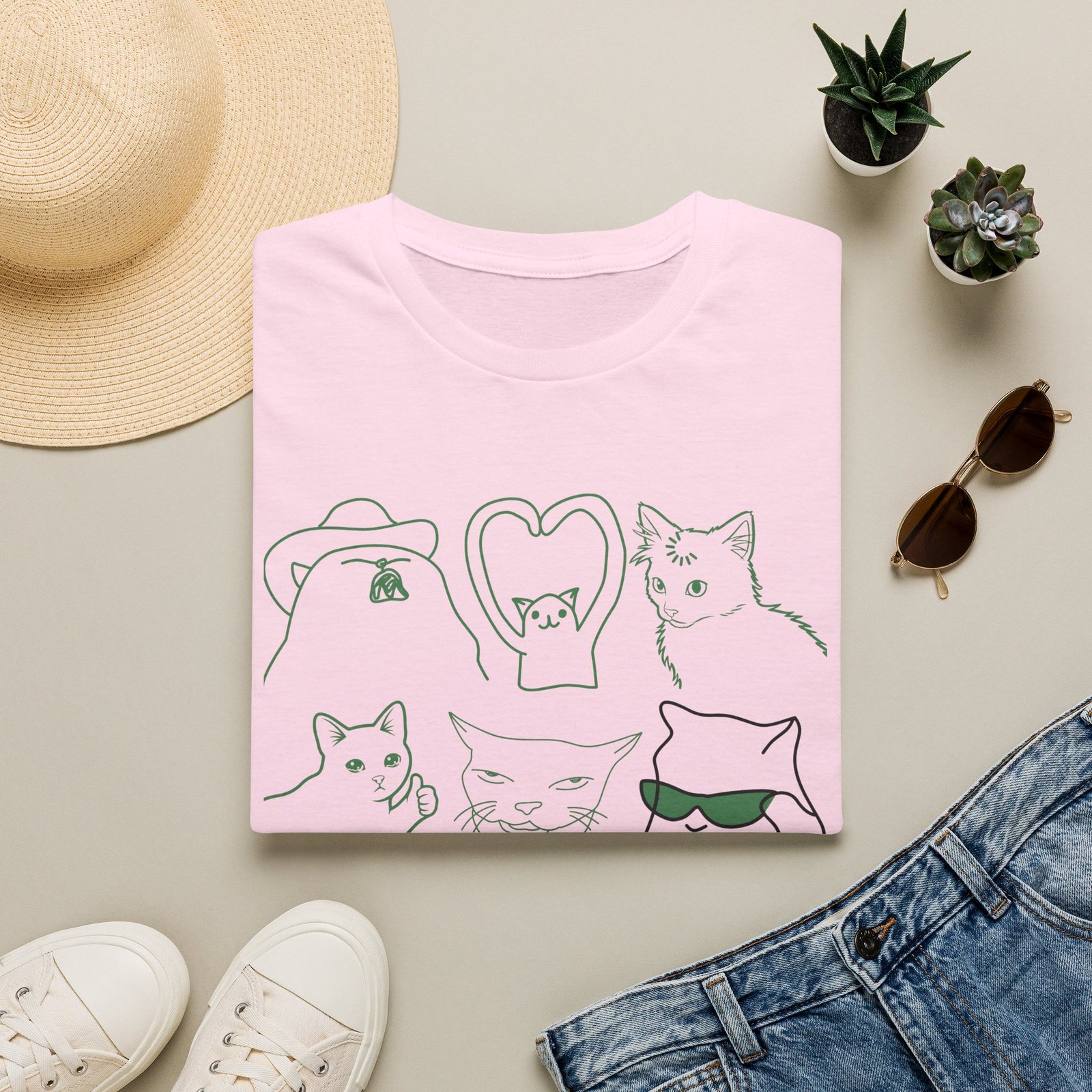 Funny Cats Vintage Line Art T-Shirt - Image 27