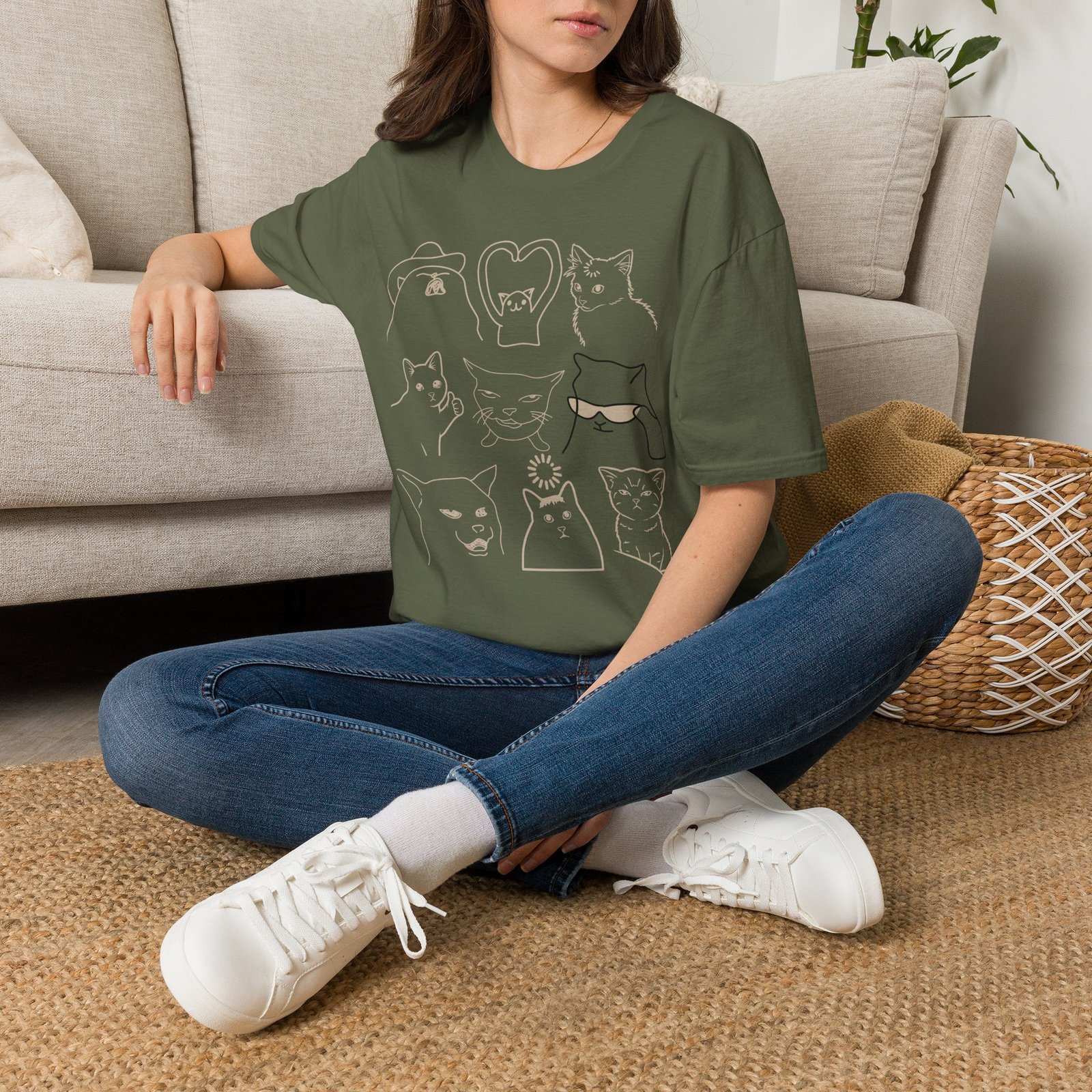 Funny Cats Vintage Line Art T-Shirt - Image 18