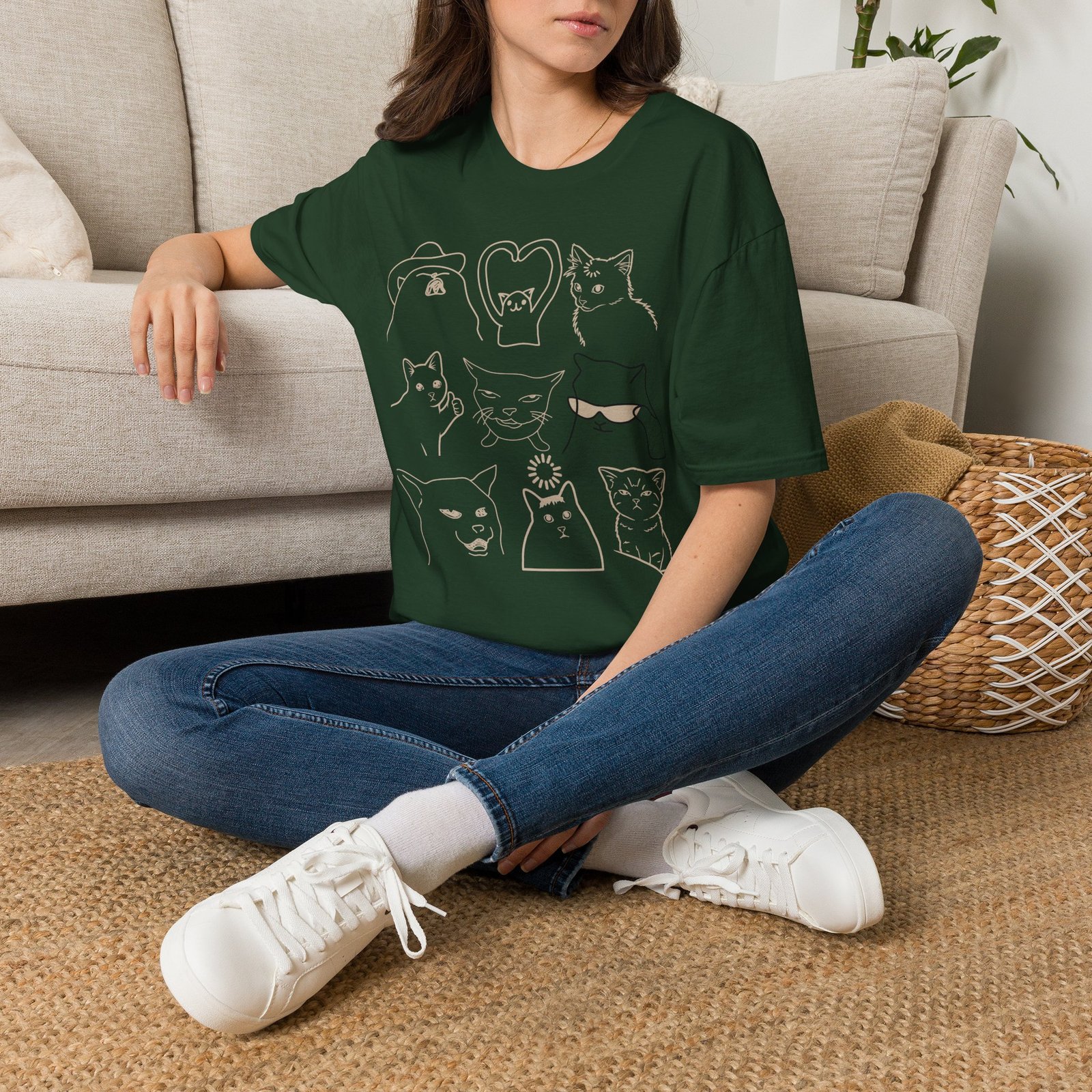 Funny Cats Vintage Line Art T-Shirt - Image 16