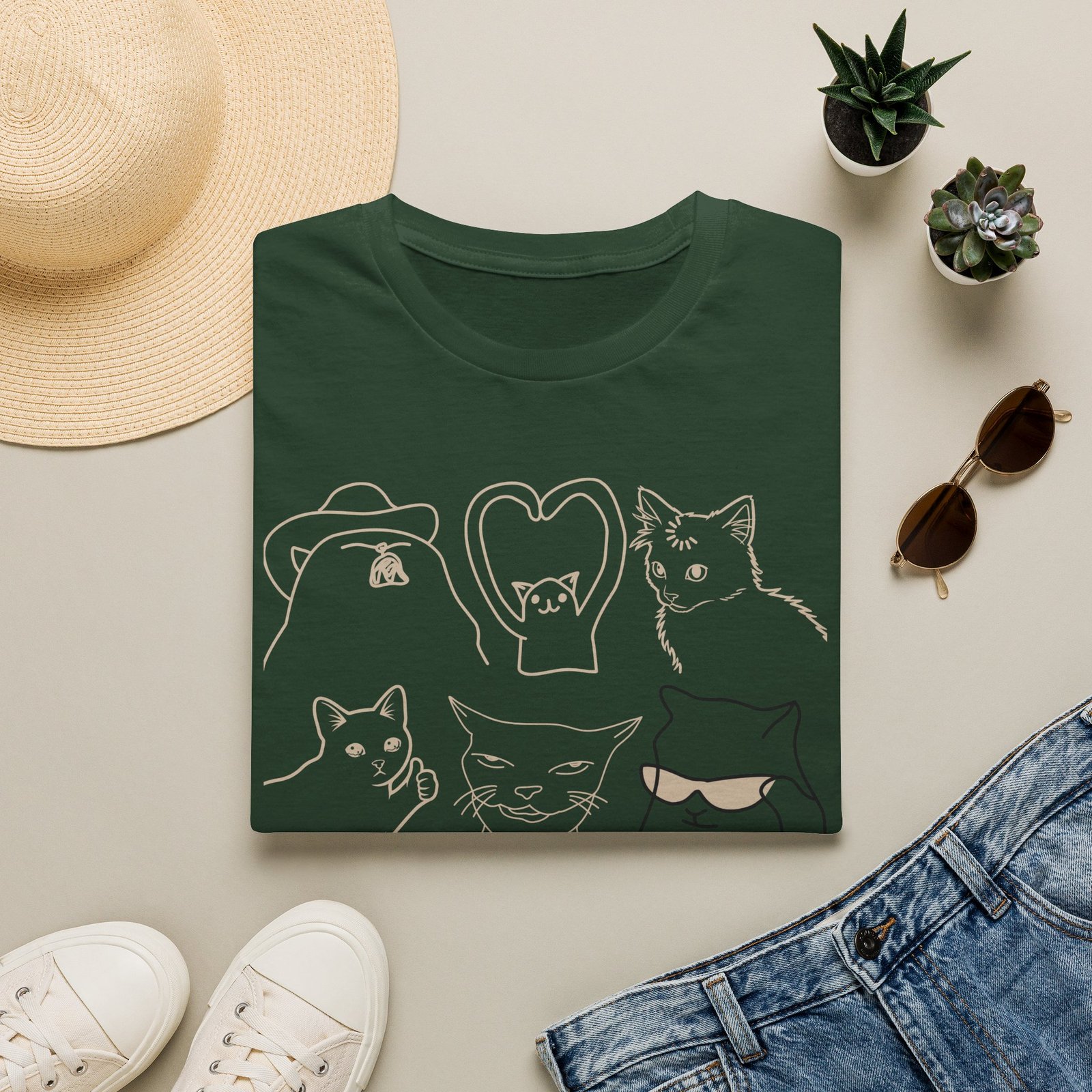 Funny Cats Vintage Line Art T-Shirt - Image 15