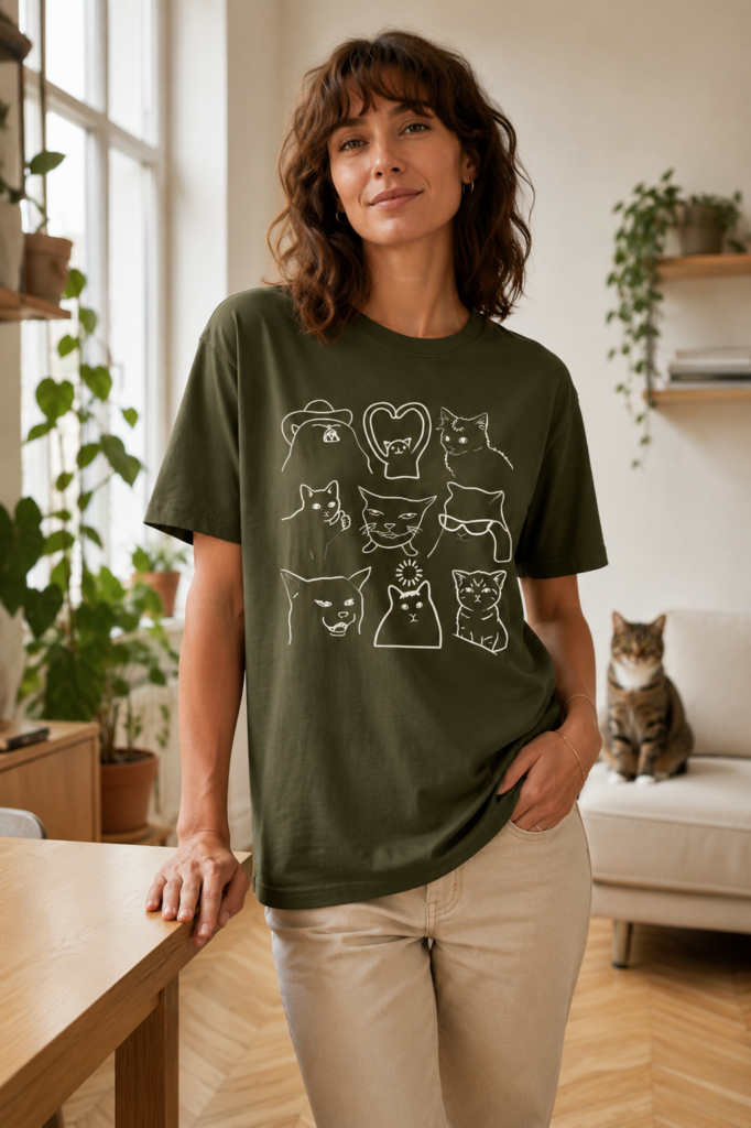 Funny Cats T-Shirt vintage line art cat graphic