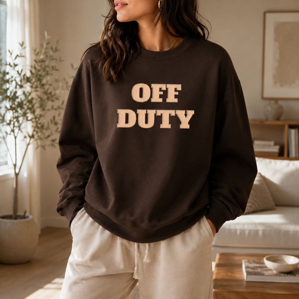 OFF DUTY sweatshirt with raised puff print lettering