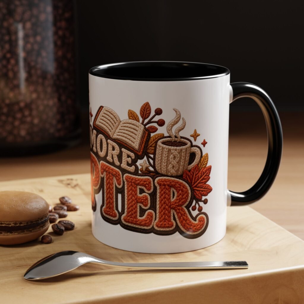 One More Chapter Mug with faux knit book lover design