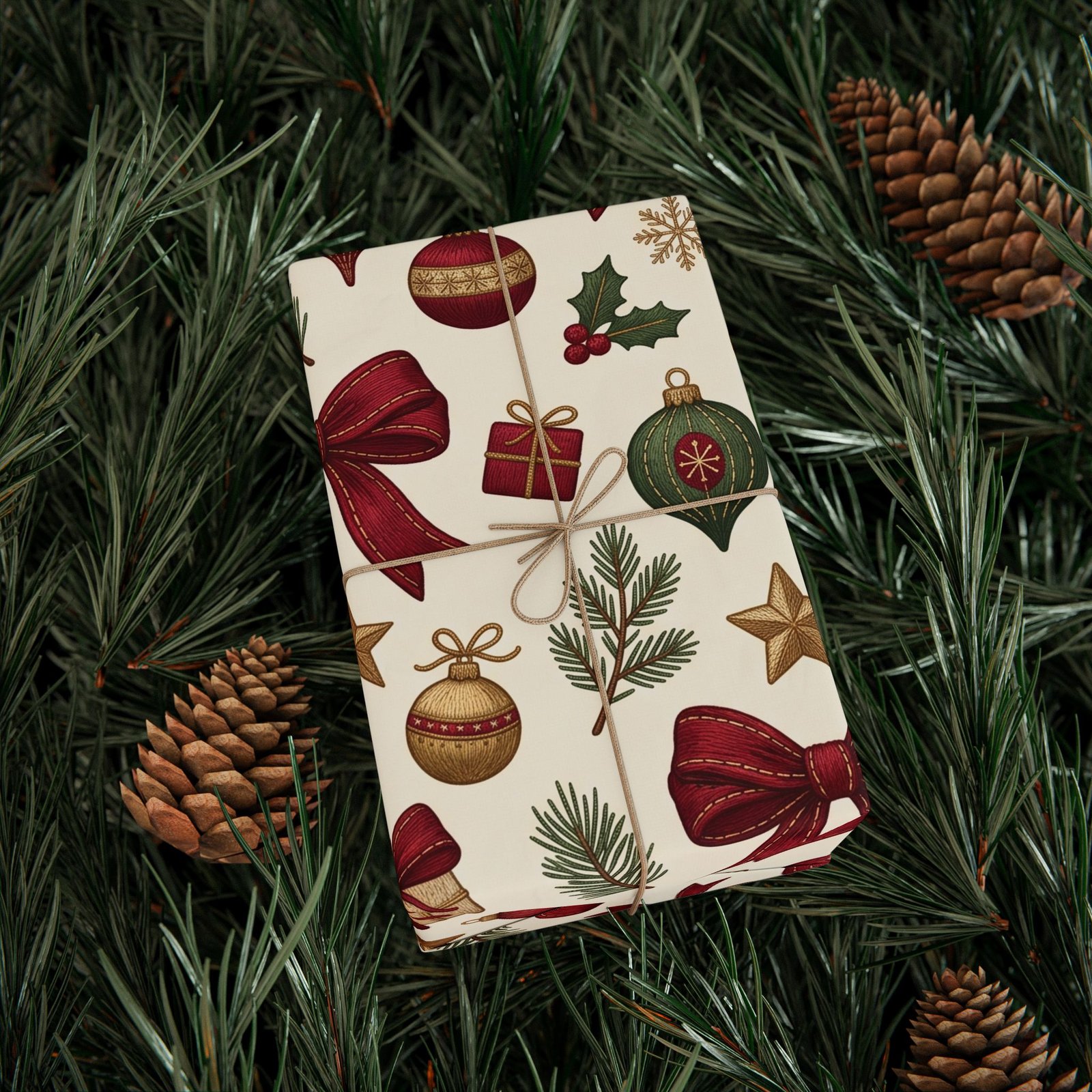 Vintage Christmas wrapping paper with red bows
