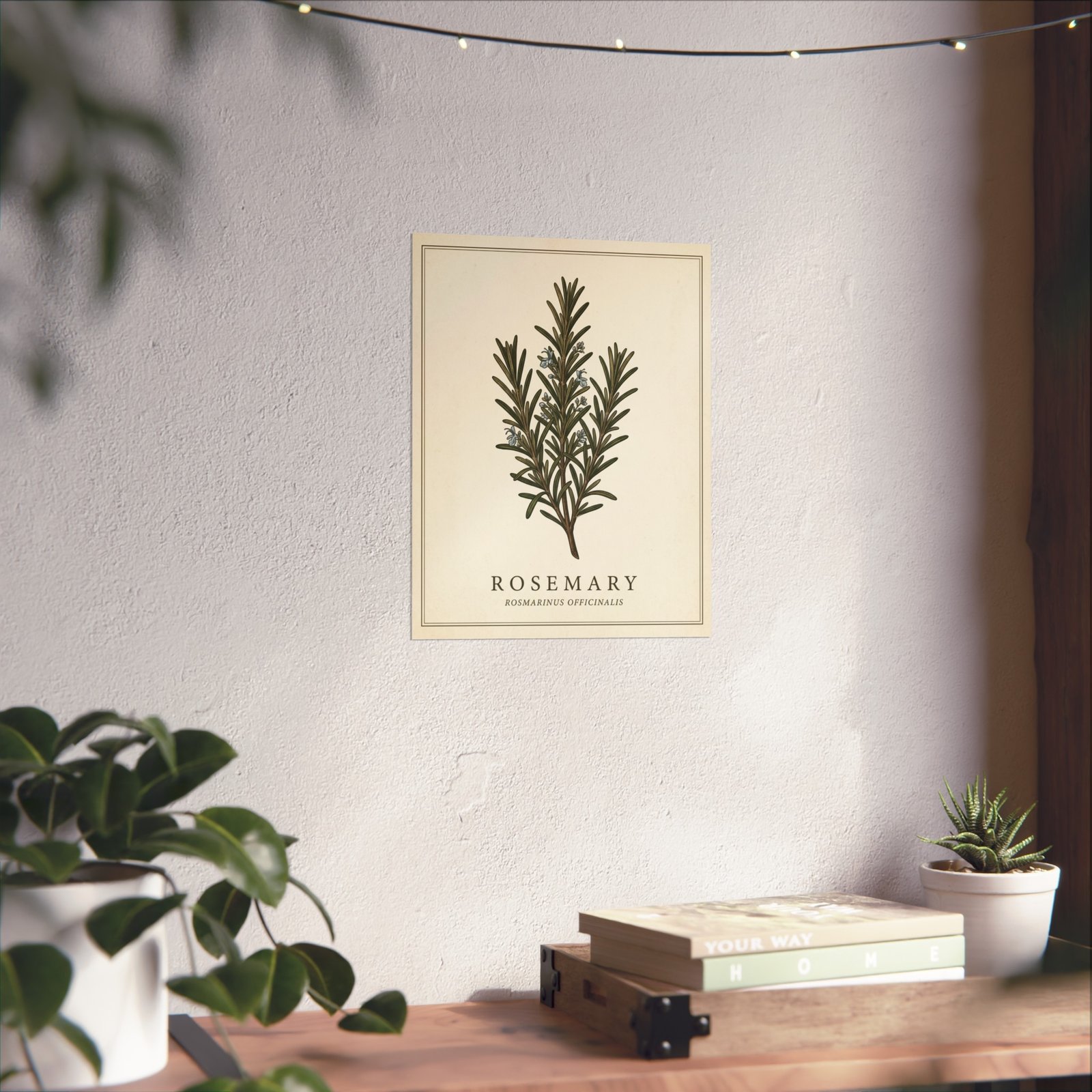 Vintage herb wall art featuring rosemary