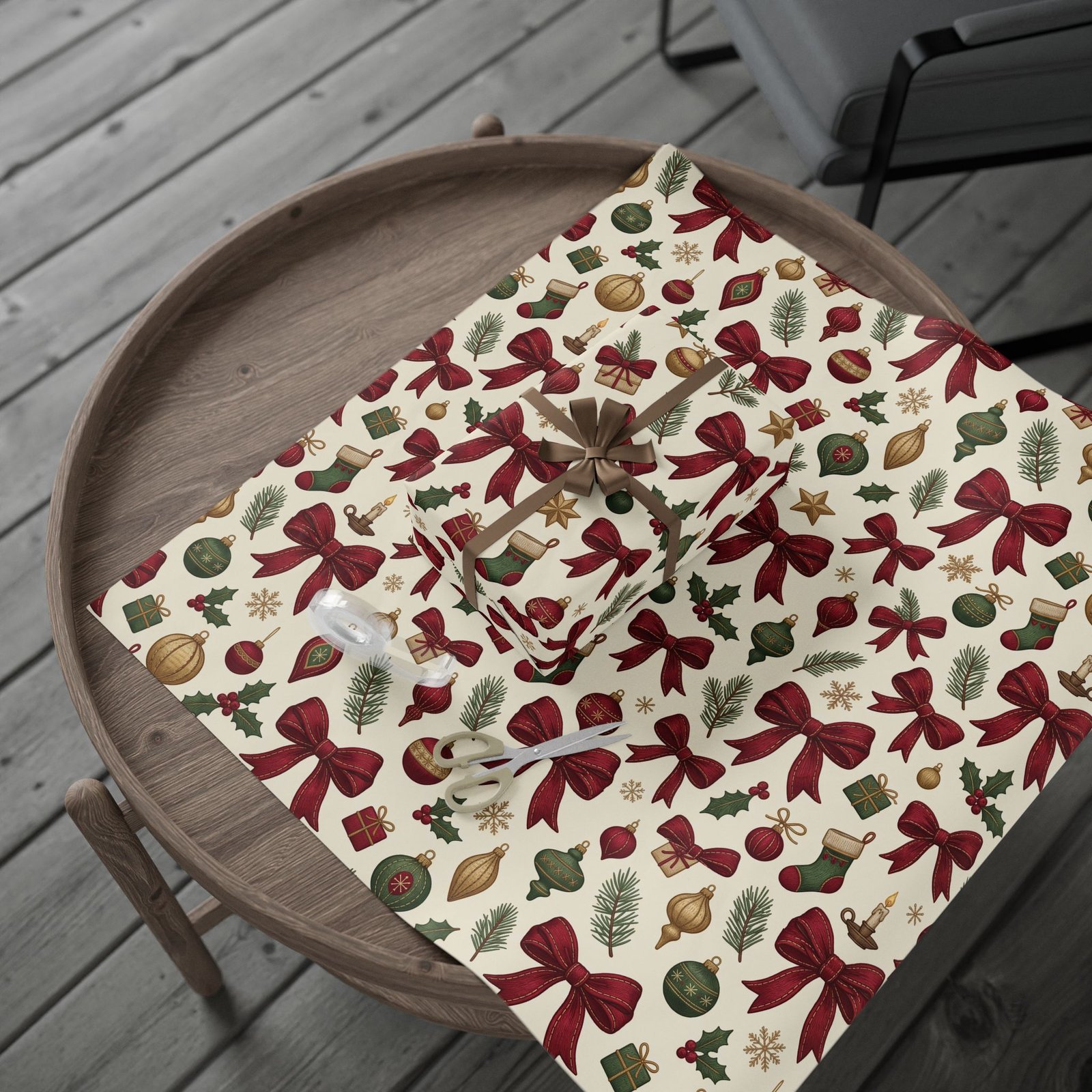 Christmas bow wrapping paper pattern