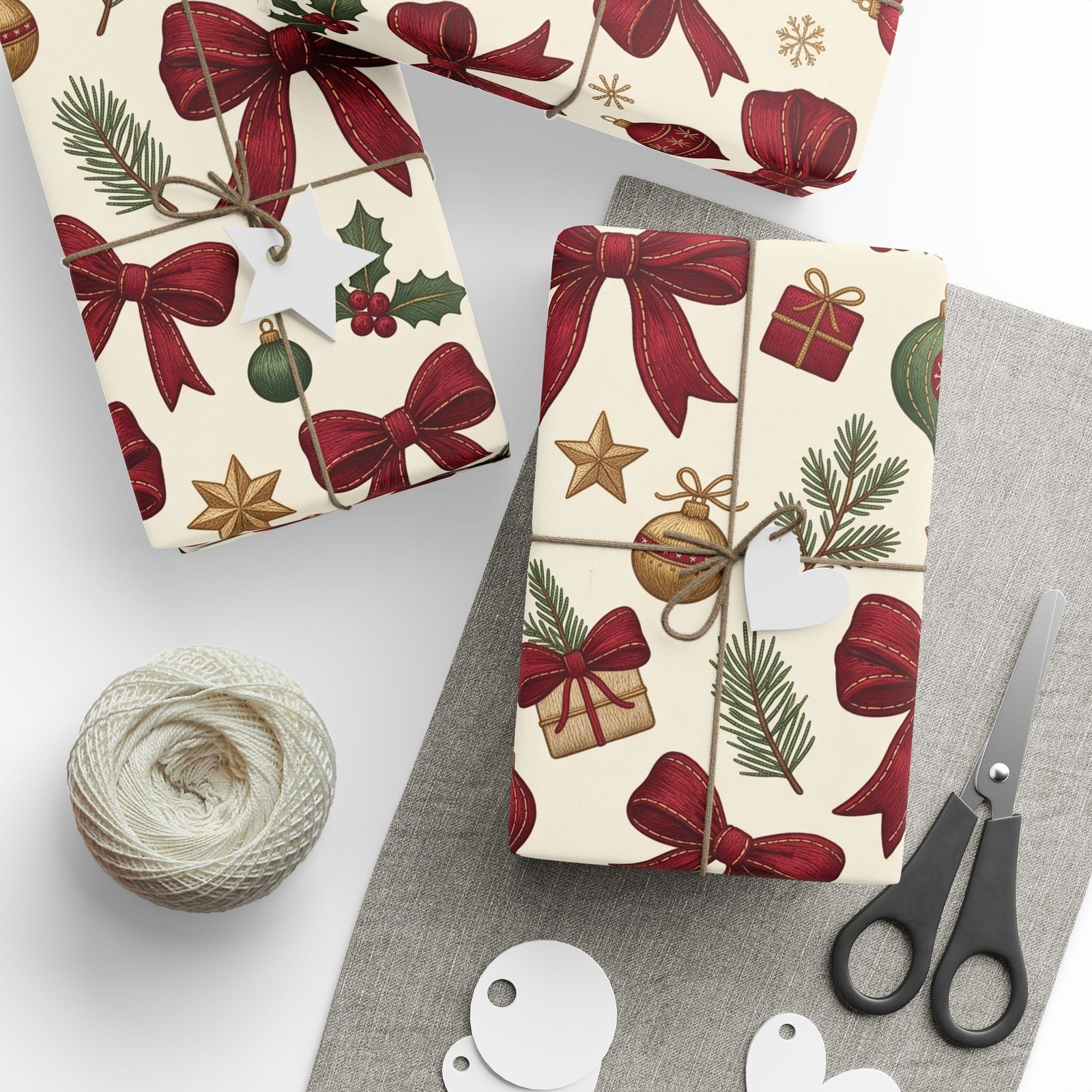 Vintage Christmas Bow Wrapping Paper - Image 4