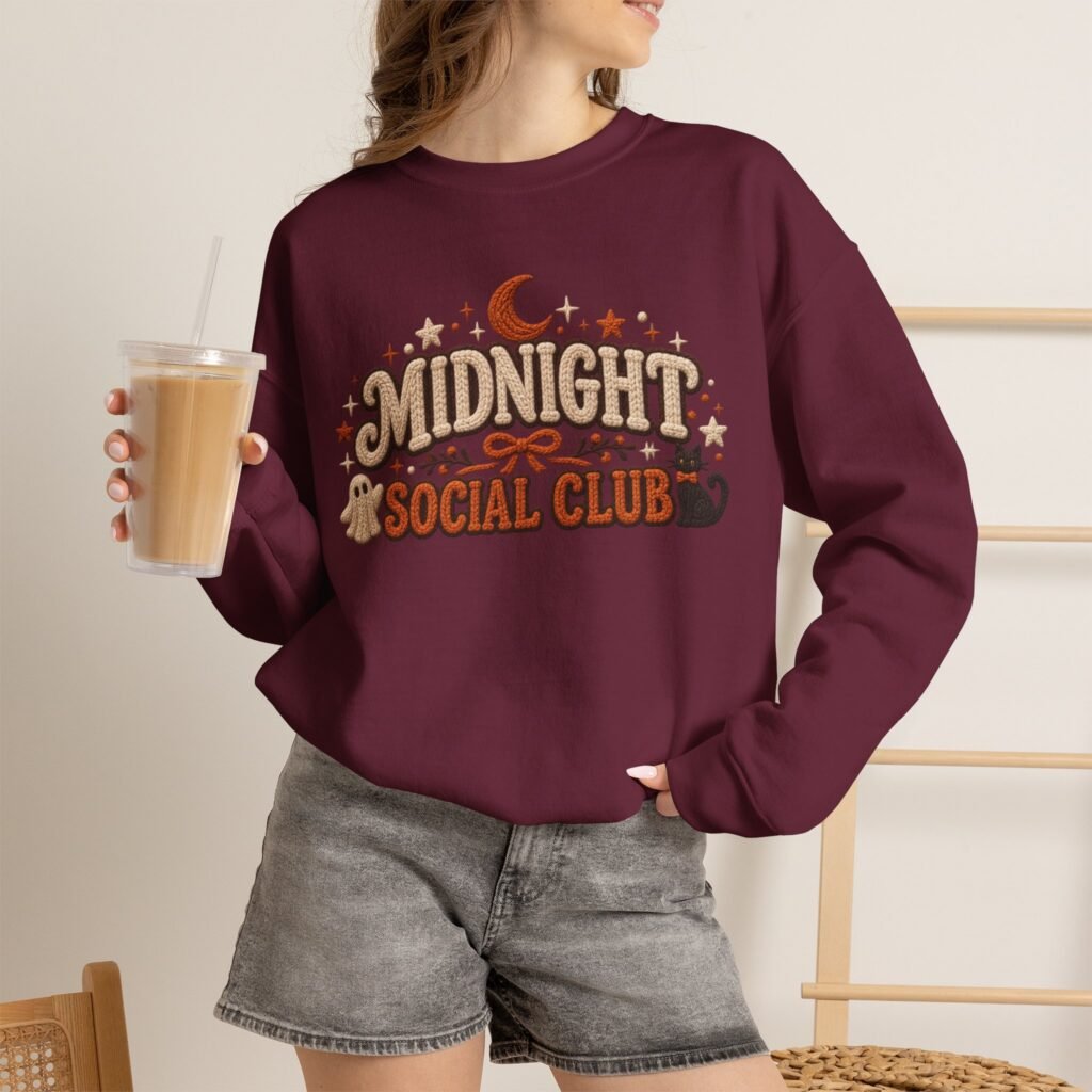 Midnight Social Club Sweatshirt with faux knit graphic design
