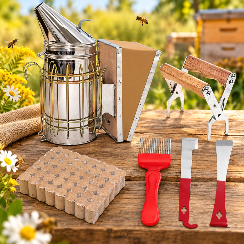 Bee smoker beekeeping kit with smoker pellets and hive tools