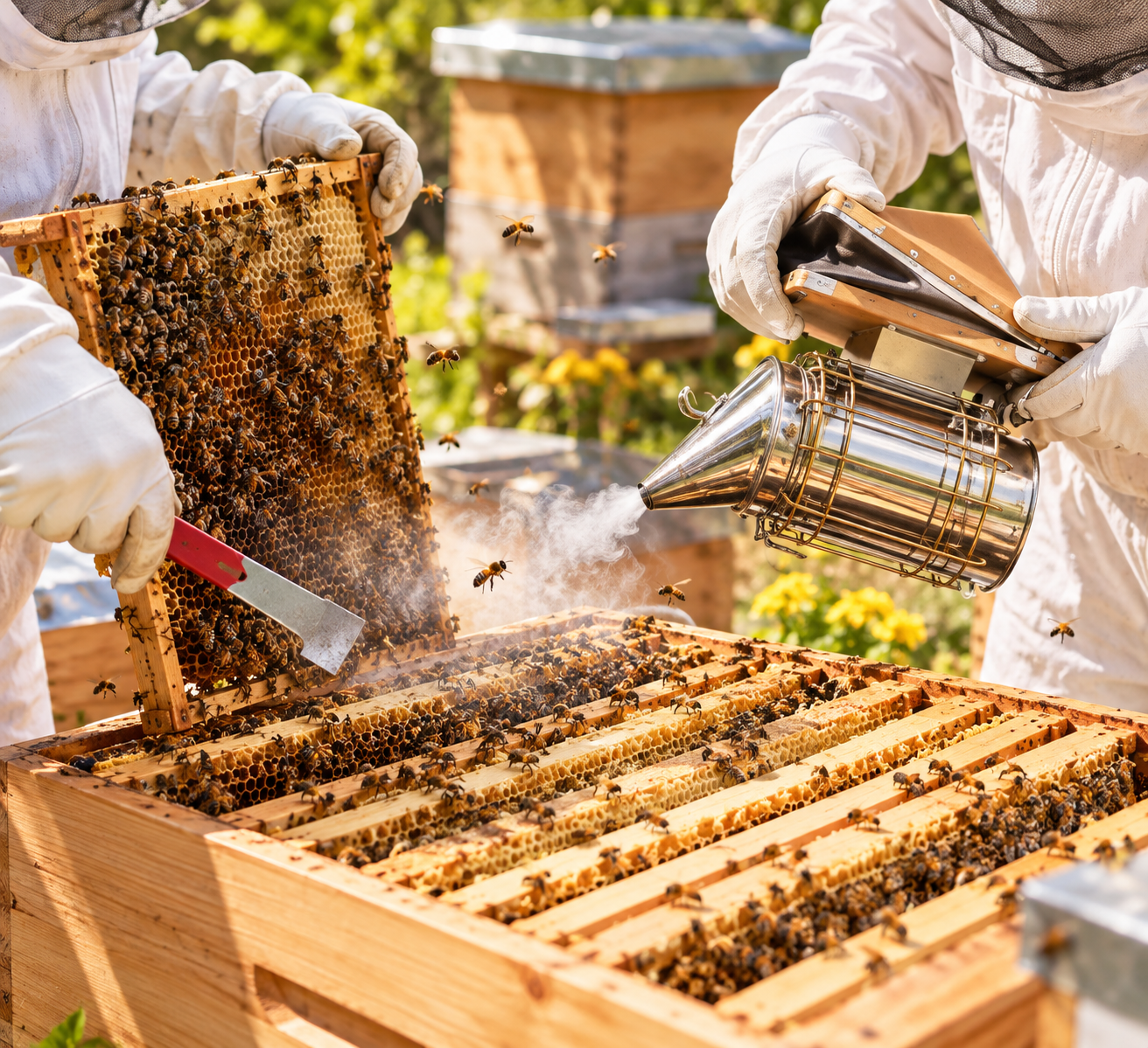 Beekeeping smoker kit with hive inspection tools