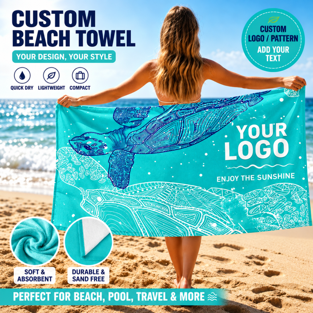 personalized microfiber beach towel with custom printed design