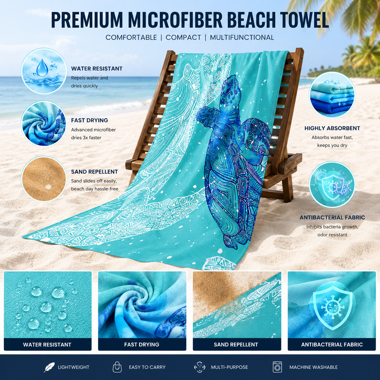 soft microfiber material on custom beach towel