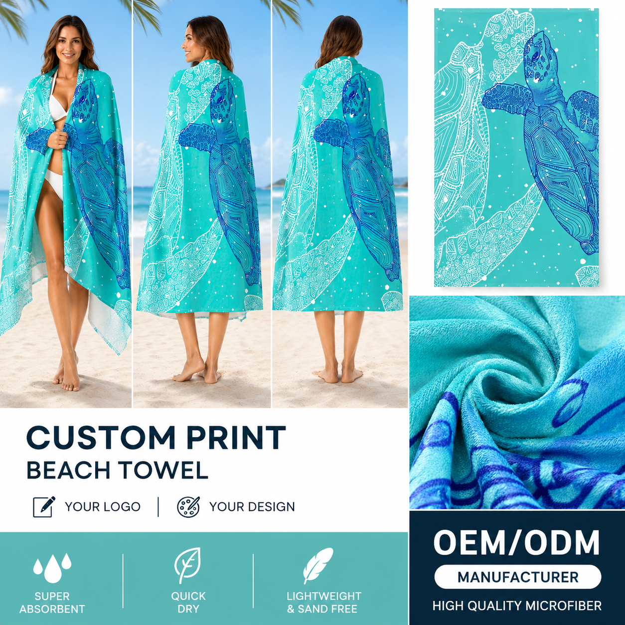 personalized microfiber beach towel with custom printed design